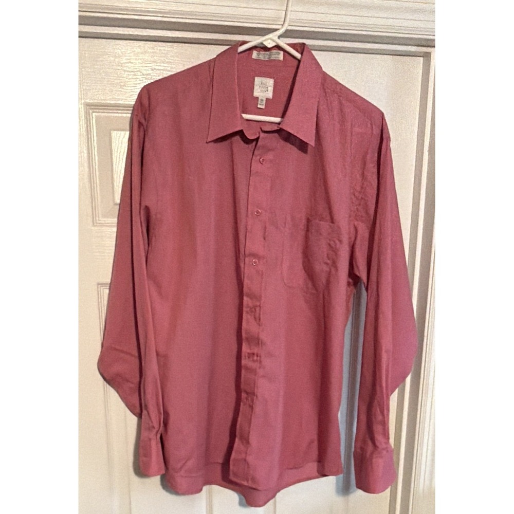 Bill Robinson Men's Solid Pink Long Sleeve Dress Shirt XL 17 34/35 Easy Care